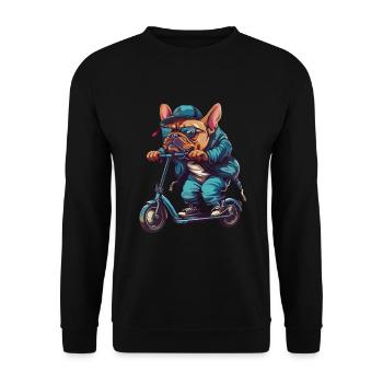 French Bulldog Scooter - Unisex Sweatshirt - black - Front - Alina (178cm) & Michal (187cm)