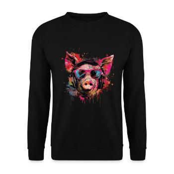 Schwein - Unisex Pullover - Schwarz - Vorne - Alina (178cm) & Michal (187cm)