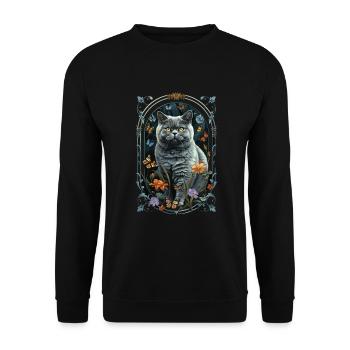 Britisch Kurzhaarkatze - Unisex Pullover - Schwarz - Vorne - Alina (178cm) & Michal (187cm)