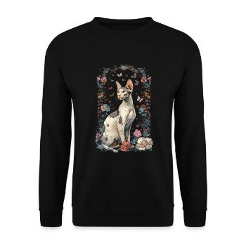 Cornish Rex Katze - Unisex Pullover - Schwarz - Vorne - Alina (178cm) & Michal (187cm)