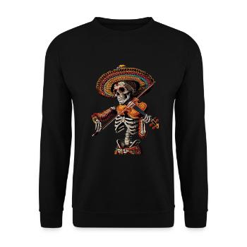 Mexikanisches Violin Skelett - Unisex Pullover - Schwarz - Vorne - Alina (178cm) & Michal (187cm)