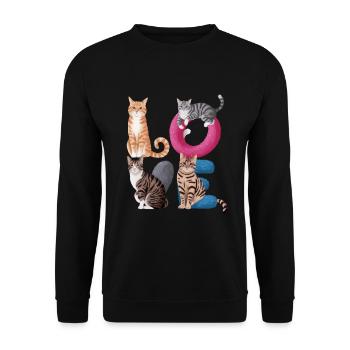 Liebe Katze - Unisex Pullover - Schwarz - Vorne - Alina (178cm) & Michal (187cm)