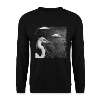 Reiher Vogel - Unisex Pullover - Schwarz - Vorne - Alina (178cm) & Michal (187cm)