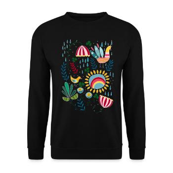 Lass es regnen. Skandinavisches Vintage Muster - Unisex Pullover - Schwarz - Vorne - Alina (178cm) & Michal (187cm)