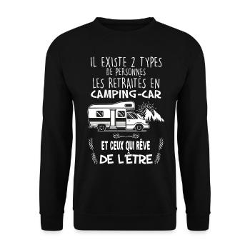 Camping-car retraités camping - Sweat-shirt Unisexe - noir - Devant - Alina (178cm) & Michal (187cm)