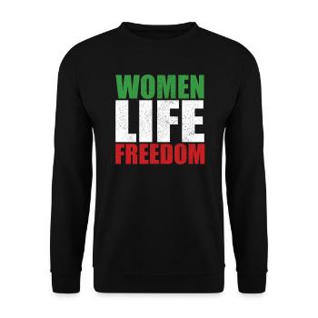 Women life freedom support retro Free Iran - Unisex Pullover - Schwarz - Vorne - Alina (178cm) & Michal (187cm)