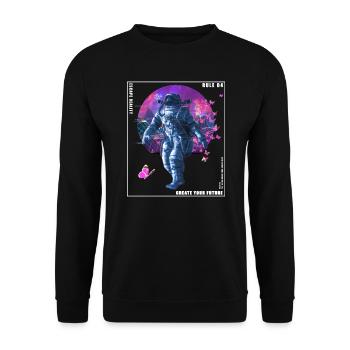 Vaporwave Glitch Retro Astronaut - Unisex Pullover - Schwarz - Vorne - Alina (178cm) & Michal (187cm)