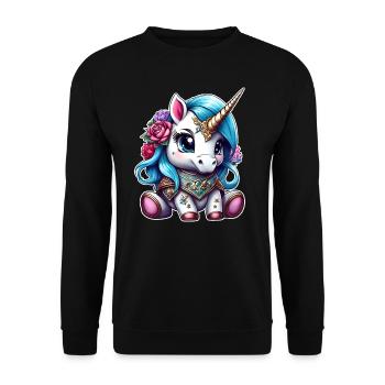 Cute unicorn with flowers - Unisex Sweatshirt - black - Front - Alina (178cm) & Michal (187cm)