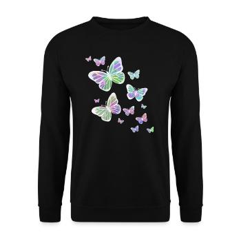 Schmetterling Schmetterling Tier bunt Farbe - Unisex Pullover - Schwarz - Vorne - Alina (178cm) & Michal (187cm)
