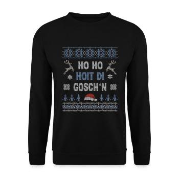 Ho Ho Hoit Di Goschn Bayern Sprüche Weihnachten - Unisex Pullover - Schwarz - Vorne - Alina (178cm) & Michal (187cm)