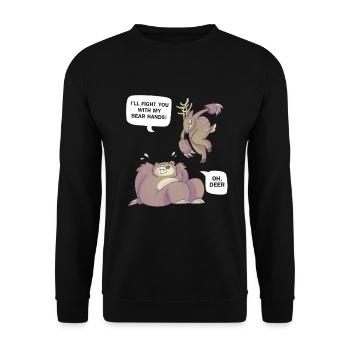 Ich werde dich mit meinen Bärenhänden bekämpfen, oh Hirsch, lustig - Unisex Pullover - Schwarz - Vorne - Alina (178cm) & Michal (187cm)