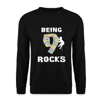Being 9 Rocks - Rock Climbing 9th Birthday Gift - Unisex Sweatshirt - black - Front - Alina (178cm) & Michal (187cm)