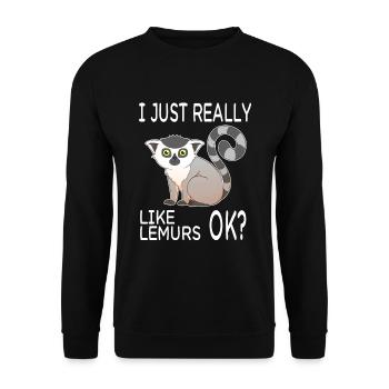 Ich mag Lemuren einfach wirklich Ok? - Unisex Pullover - Schwarz - Vorne - Alina (178cm) & Michal (187cm)