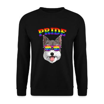 Gay Pride Schnauzer Hund mit LGBT Regenbogen - Unisex Pullover - Schwarz - Vorne - Alina (178cm) & Michal (187cm)