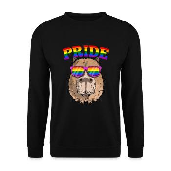 Homosexuell Stolz Capybara mit LGBT Regenbogen Sonnenbrille - Unisex Pullover - Schwarz - Vorne - Alina (178cm) & Michal (187cm)