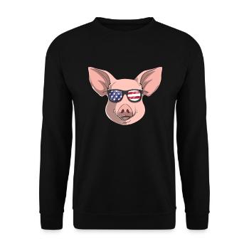 Patriotisches Schwein Merica amerikanische Flagge - Unisex Pullover - Schwarz - Vorne - Alina (178cm) & Michal (187cm)