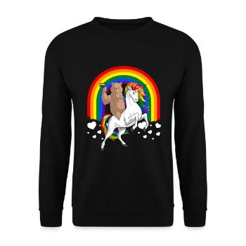 LGBT Mignon Ours Brun Chevauchant Licorne Gay Pride - Sweat-shirt Unisexe - noir - Devant - Alina (178cm) & Michal (187cm)