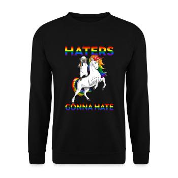 LGBT Gay Pride Sheep Riding Unicorn Haters Gonna - Unisex Sweatshirt - black - Front - Alina (178cm) & Michal (187cm)