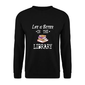 BOOK READER/BOOK FAN :Life In Library - Unisex Sweatshirt - black - Front - Alina (178cm) & Michal (187cm)