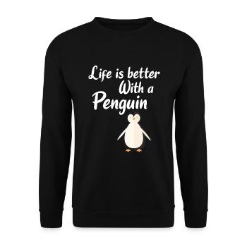 Cadeau de pingouin pingouin: la vie est meilleure avec un - Sweat-shirt Unisexe - noir - Devant - Alina (178cm) & Michal (187cm)