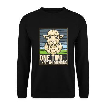 Funny sheep stinking finger ONE TWO - Unisex Sweatshirt - black - Front - Alina (178cm) & Michal (187cm)