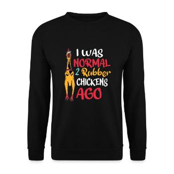 Funny Rubber Chicken Normal 2 Rubber Chickens Ago - Unisex Pullover - Schwarz - Vorne - Alina (178cm) & Michal (187cm)