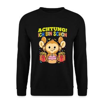 Achtung Ich Bin Schon 1 Tier Geburtstag Affe - Unisex Pullover - Schwarz - Vorne - Alina (178cm) & Michal (187cm)