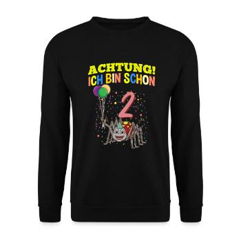 Achtung Ich Bin Schon 2 Tier Geburtstag Spinne - Unisex Pullover - Schwarz - Vorne - Alina (178cm) & Michal (187cm)