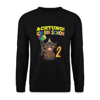 Achtung Ich Bin Schon 2 Geburtstag Büffel Bison - Unisex Pullover - Schwarz - Vorne - Alina (178cm) & Michal (187cm)