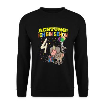 Achtung Ich Bin Schon 4 Tier Geburtstag Pavian - Unisex Pullover - Schwarz - Vorne - Alina (178cm) & Michal (187cm)