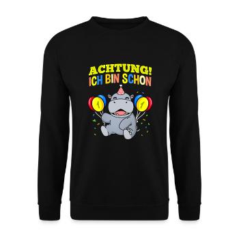 Achtung Ich Bin Schon 1 Geburtstag Nilpferd - Unisex Pullover - Schwarz - Vorne - Alina (178cm) & Michal (187cm)