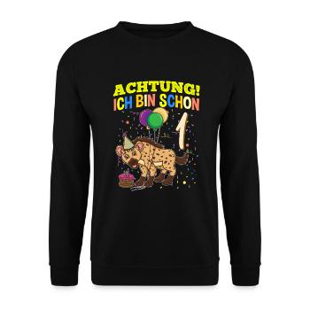 Achtung Ich Bin Schon 1 Tier Geburtstag Hyäne - Unisex Pullover - Schwarz - Vorne - Alina (178cm) & Michal (187cm)
