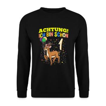 Achtung Ich Bin Schon 1 Geburtstag Gazelle - Unisex Pullover - Schwarz - Vorne - Alina (178cm) & Michal (187cm)