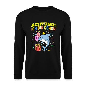 Achtung Ich Bin Schon 1 Tier Geburtstag Delfin - Unisex Pullover - Schwarz - Vorne - Alina (178cm) & Michal (187cm)