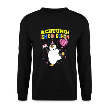 Achtung Ich Bin Schon 2 Geburtstag Pinguin - Unisex Pullover - Schwarz - Vorne - Alina (178cm) & Michal (187cm)