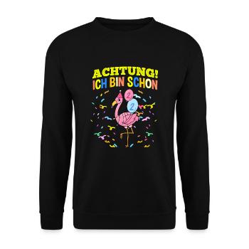 Achtung Ich Bin Schon 2 Geburtstag Flamingo - Unisex Pullover - Schwarz - Vorne - Alina (178cm) & Michal (187cm)