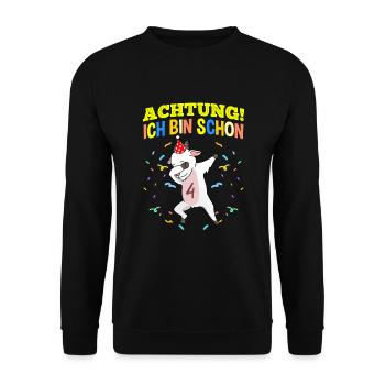 Achtung Ich Bin Schon 4 Geburtstag Ziege - Unisex Pullover - Schwarz - Vorne - Alina (178cm) & Michal (187cm)