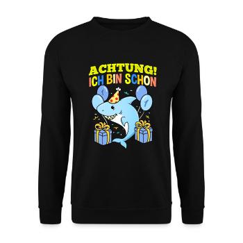 Achtung Ich Bin Schon 1 Geburtstag Hai - Unisex Pullover - Schwarz - Vorne - Alina (178cm) & Michal (187cm)
