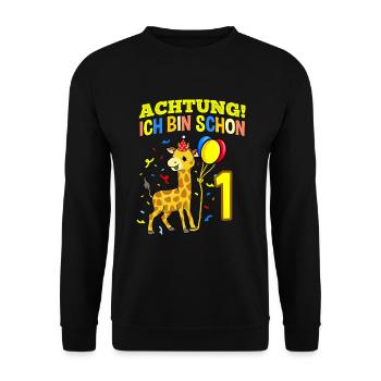 Achtung Ich Bin Schon 1 Geburtstag Giraffe - Unisex Pullover - Schwarz - Vorne - Alina (178cm) & Michal (187cm)