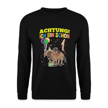 Achtung Ich Bin Schon 1 Tier Geburtstag Gnu - Unisex Pullover - Schwarz - Vorne - Alina (178cm) & Michal (187cm)