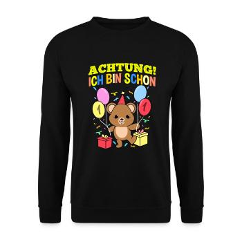 Achtung Ich Bin Schon 1 Geburtstag Teddybär - Unisex Pullover - Schwarz - Vorne - Alina (178cm) & Michal (187cm)