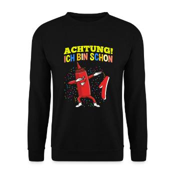 Achtung Ich Bin Schon 1 Geburtstag Ketchup - Unisex Pullover - Schwarz - Vorne - Alina (178cm) & Michal (187cm)