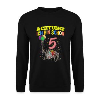 Achtung Ich Bin Schon 5 Tier Geburtstag Spinne - Unisex Pullover - Schwarz - Vorne - Alina (178cm) & Michal (187cm)