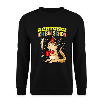 Achtung Ich Bin Schon 1 Geburtstag Bartagame - Unisex Pullover - Schwarz - Vorne - Alina (178cm) & Michal (187cm)