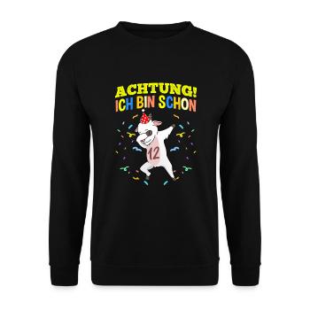 Achtung Ich Bin Schon 12 Geburtstag Ziege - Unisex Pullover - Schwarz - Vorne - Alina (178cm) & Michal (187cm)