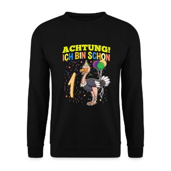 Achtung Ich Bin Schon 1 Tier Geburtstag Strauß - Unisex Pullover - Schwarz - Vorne - Alina (178cm) & Michal (187cm)
