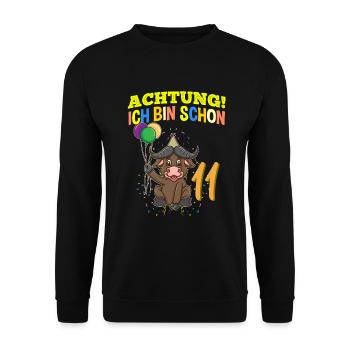 Achtung Ich Bin Schon 11 Geburtstag Büffel Bison - Unisex Pullover - Schwarz - Vorne - Alina (178cm) & Michal (187cm)