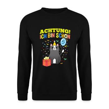 Achtung Ich Bin Schon 5 Geburtstag Tuxedo-Katze - Unisex Pullover - Schwarz - Vorne - Alina (178cm) & Michal (187cm)