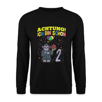 Achtung Ich Bin Schon 2 Geburtstag Gorilla - Unisex Pullover - Schwarz - Vorne - Alina (178cm) & Michal (187cm)
