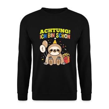 Achtung Ich Bin Schon 1 Tier Geburtstag Faultier - Unisex Pullover - Schwarz - Vorne - Alina (178cm) & Michal (187cm)